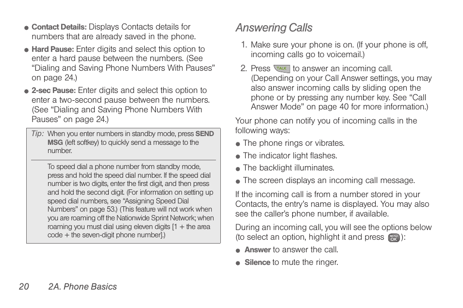 Answering calls | Sprint Nextel LG Remarq UG_9a_070709 User Manual | Page 30 / 143