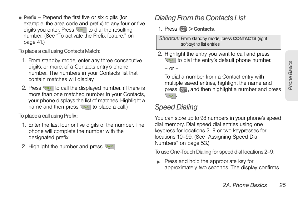 Dialing from the contacts list, Speed dialing | Sprint Nextel LG Remarq UG_9a_070709 User Manual | Page 35 / 143