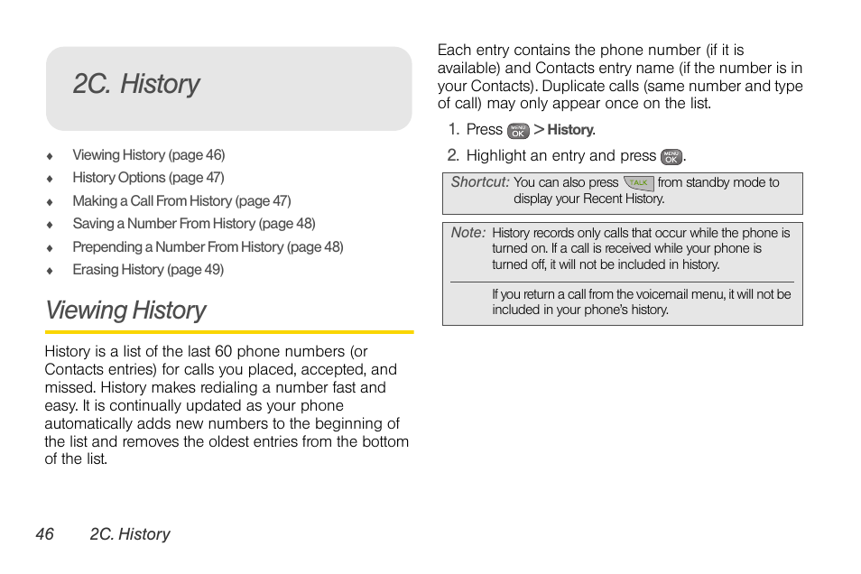 2c. history, Viewing history | Sprint Nextel LG Remarq UG_9a_070709 User Manual | Page 56 / 143