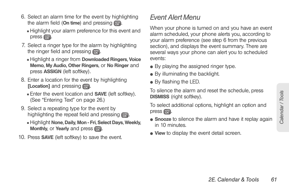 Event alert menu | Sprint Nextel LG Remarq UG_9a_070709 User Manual | Page 71 / 143