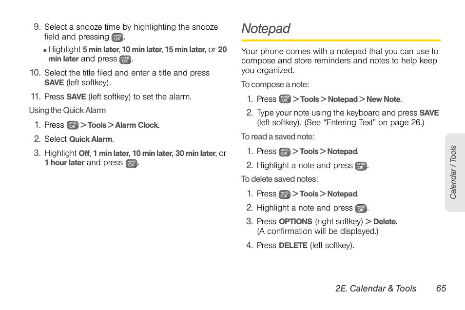 Notepad | Sprint Nextel LG Remarq UG_9a_070709 User Manual | Page 75 / 143