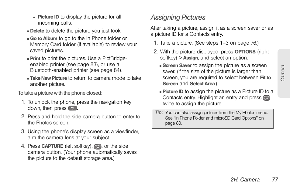 Assigning pictures | Sprint Nextel LG Remarq UG_9a_070709 User Manual | Page 87 / 143