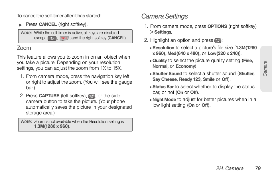 Camera settings, Camera settings” on, Zoom” on | Zoom | Sprint Nextel LG Remarq UG_9a_070709 User Manual | Page 89 / 143