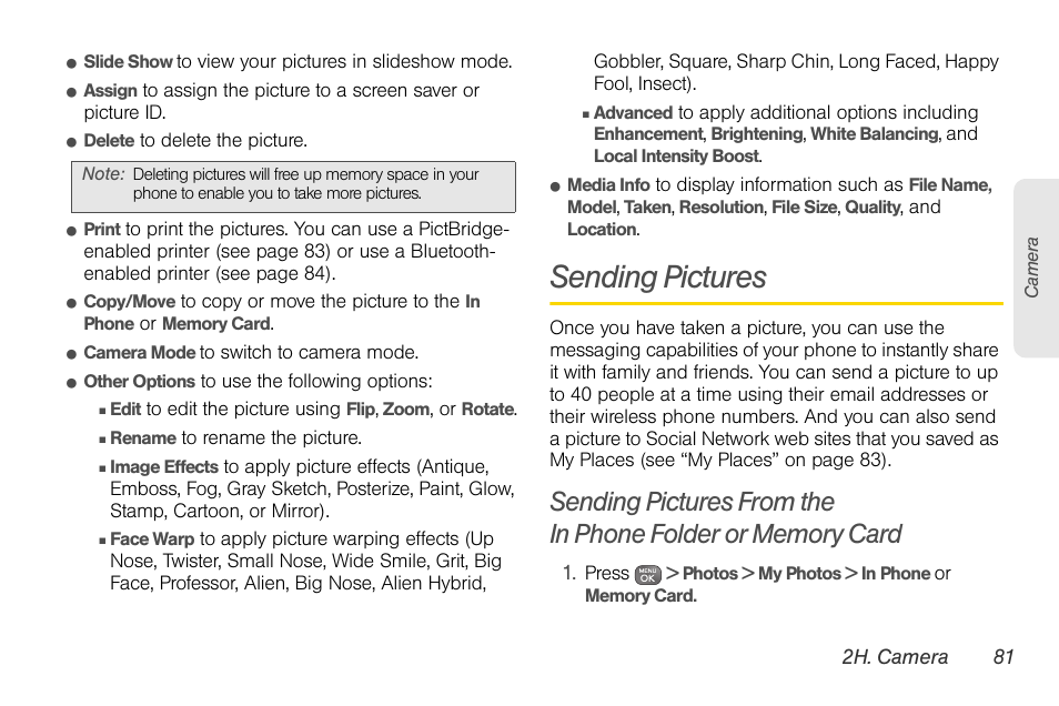 Sending pictures, Sending pictures from the | Sprint Nextel LG Remarq UG_9a_070709 User Manual | Page 91 / 143