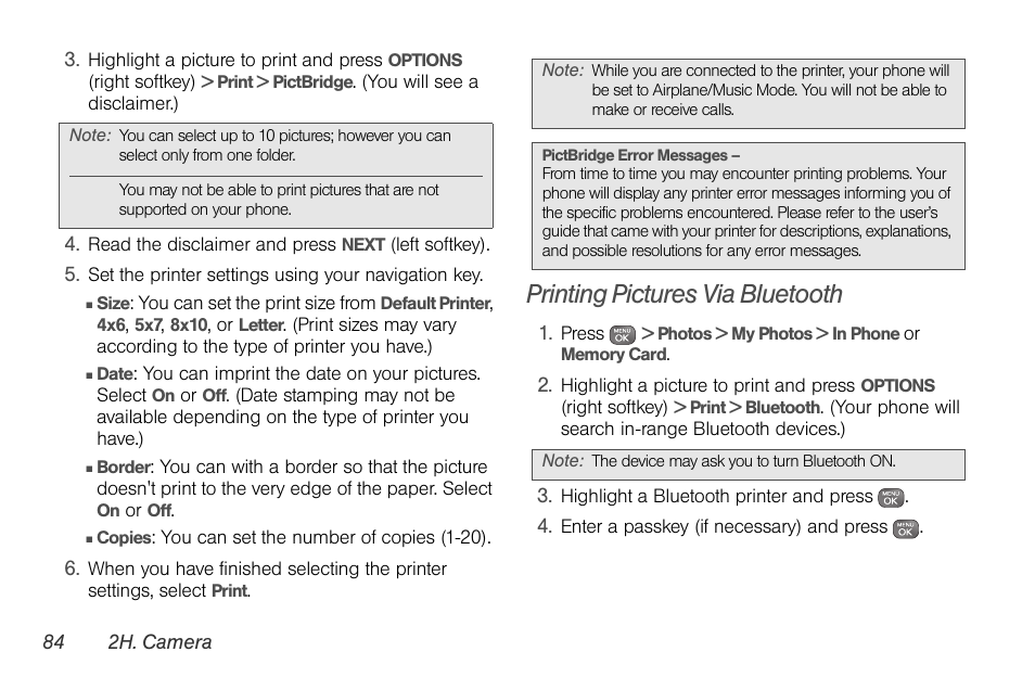 Printing pictures via bluetooth | Sprint Nextel LG Remarq UG_9a_070709 User Manual | Page 94 / 143