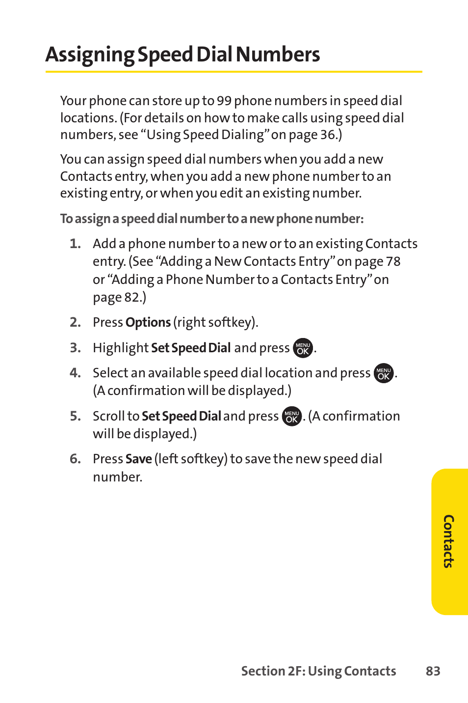 Assigning speed dial numbers | Sprint Nextel H 11/07 User Manual | Page 100 / 219