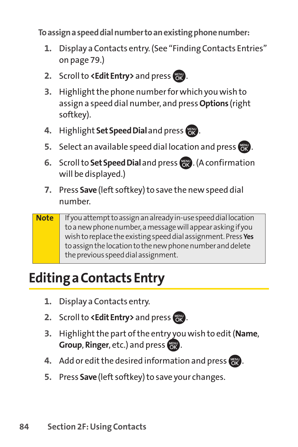 Editing a contacts entry | Sprint Nextel H 11/07 User Manual | Page 101 / 219
