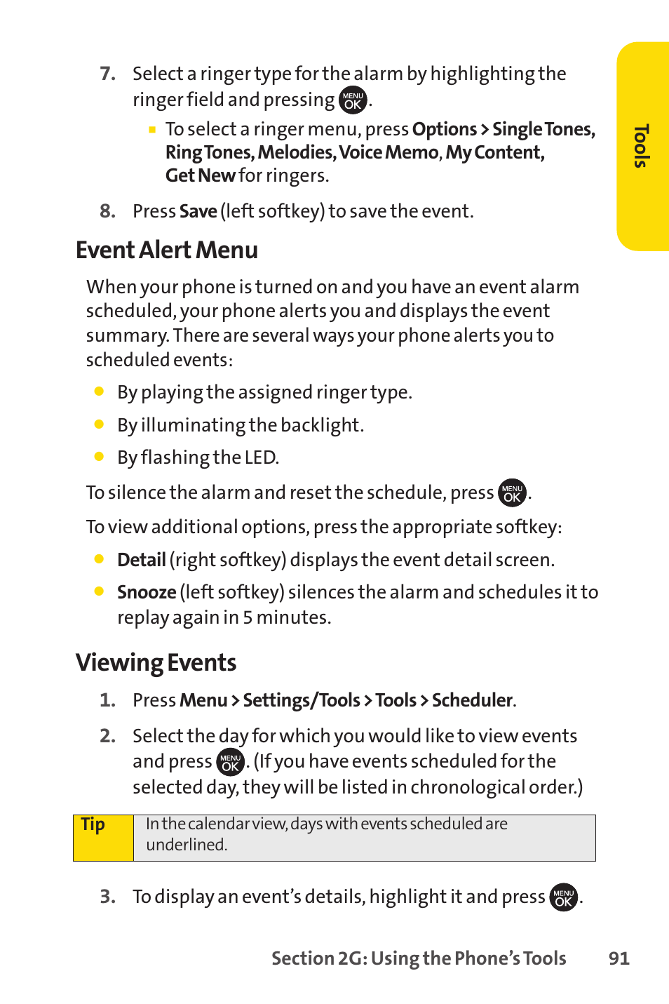 Event alert menu, Viewing events | Sprint Nextel H 11/07 User Manual | Page 108 / 219