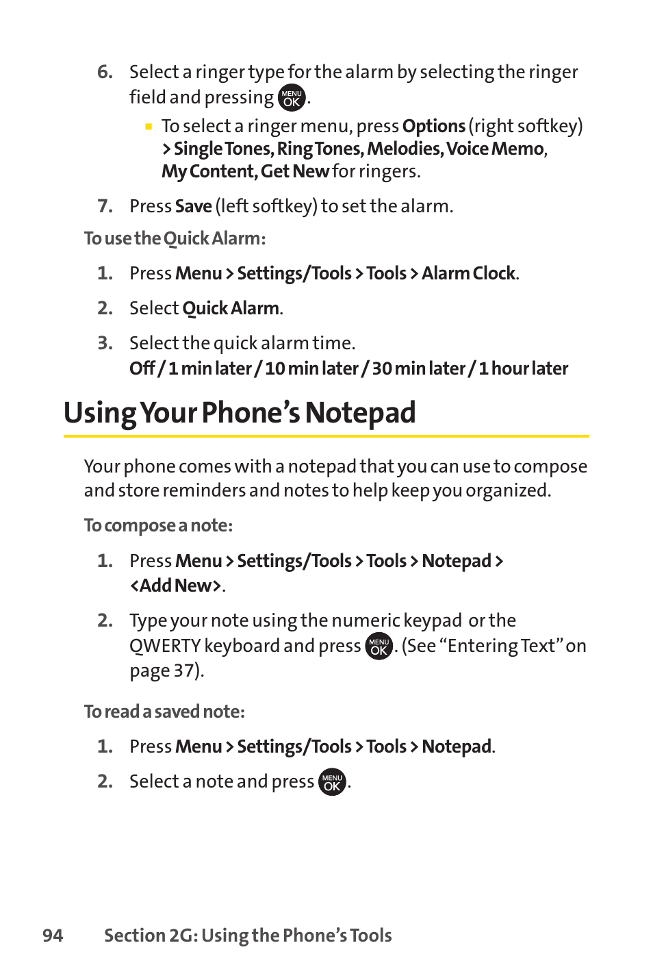 Using your phone’s notepad | Sprint Nextel H 11/07 User Manual | Page 111 / 219