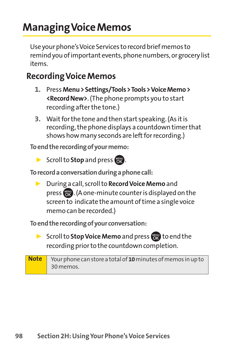 Managing voice memos | Sprint Nextel H 11/07 User Manual | Page 115 / 219