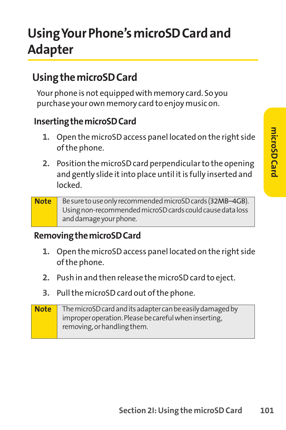 Using your phone’s microsd c, Using your phone’s microsd card and adapter, Using the microsd card | Sprint Nextel H 11/07 User Manual | Page 118 / 219