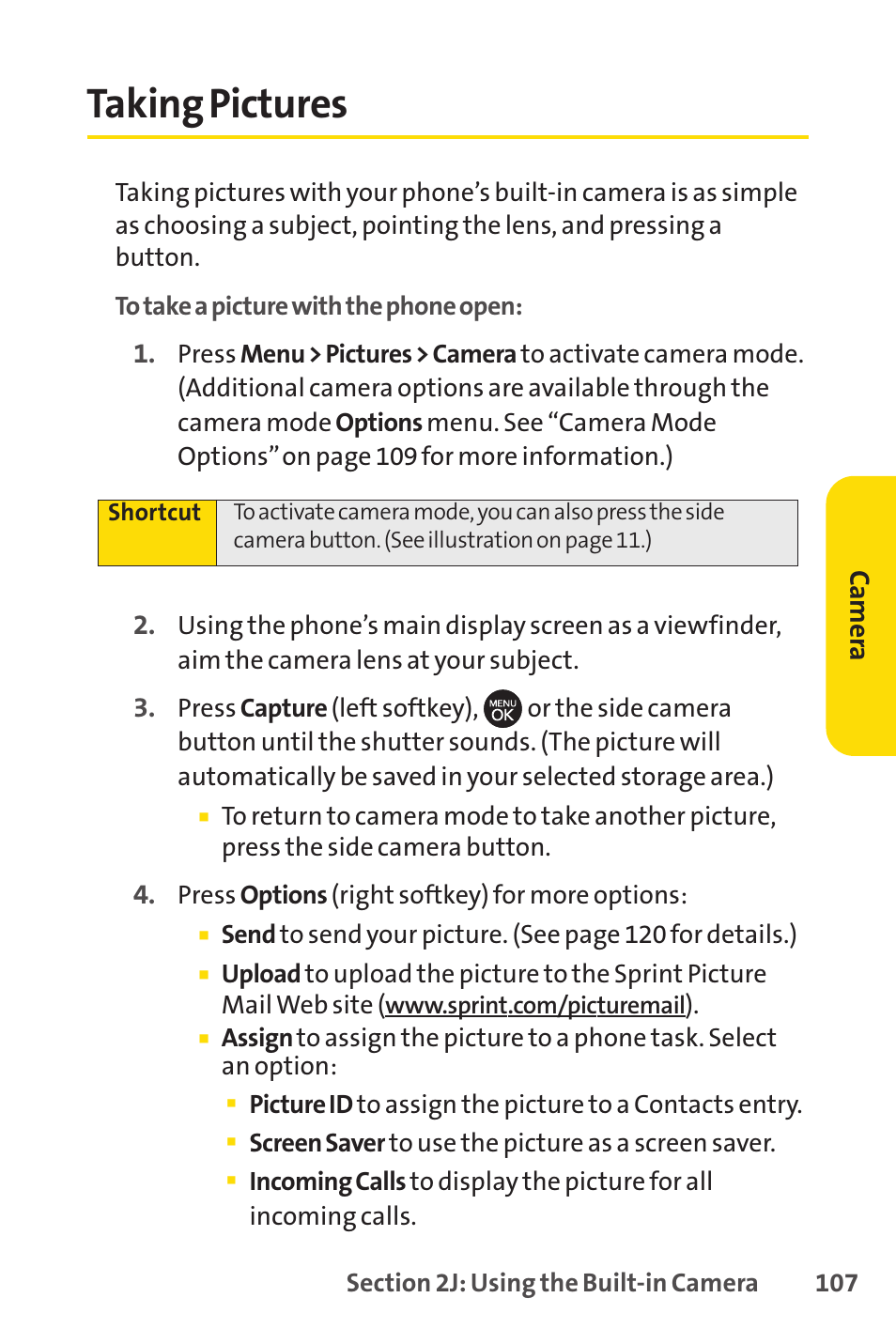 Taking pictures | Sprint Nextel H 11/07 User Manual | Page 124 / 219
