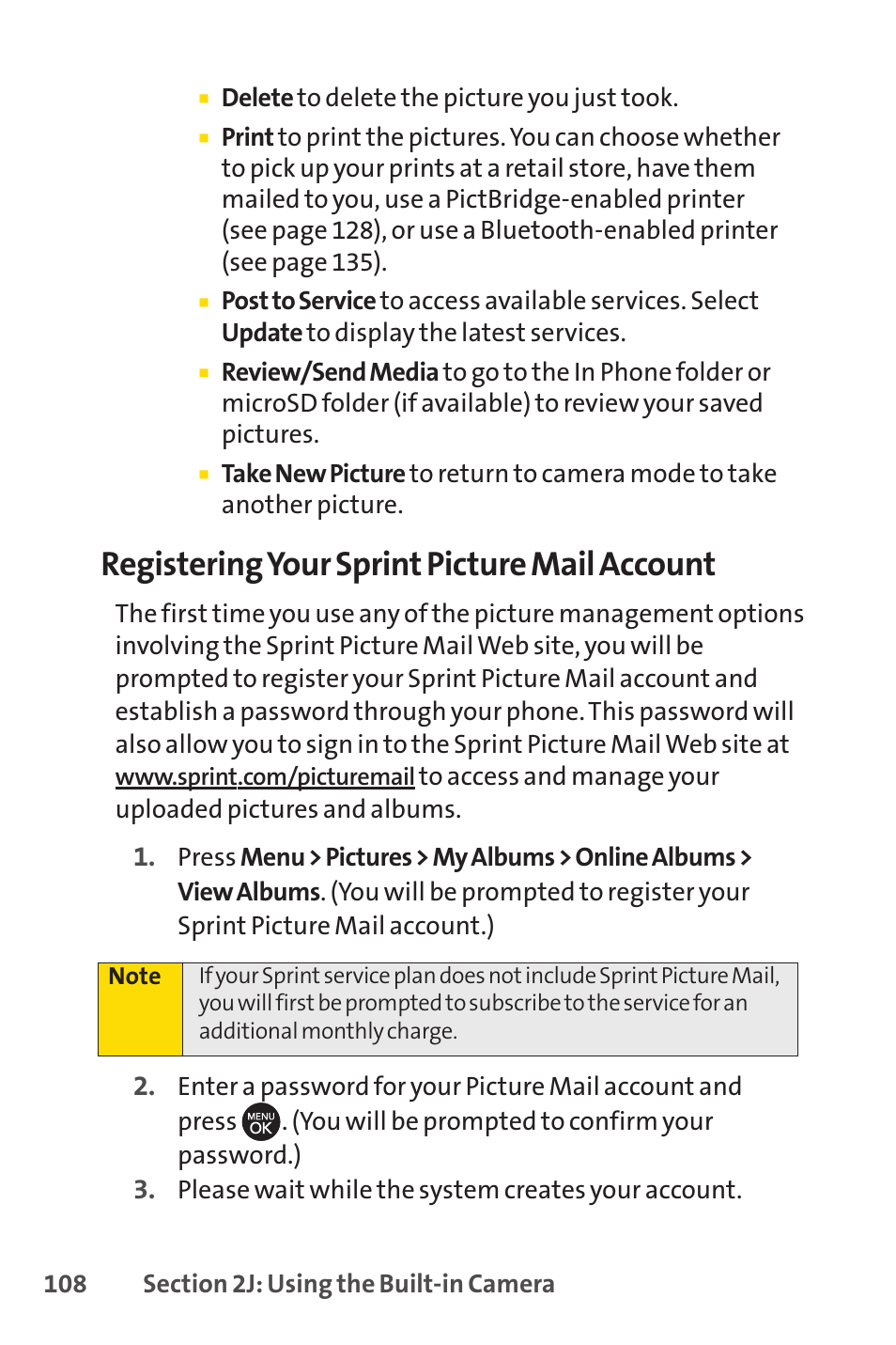 Registering your sprint picture mail account | Sprint Nextel H 11/07 User Manual | Page 125 / 219