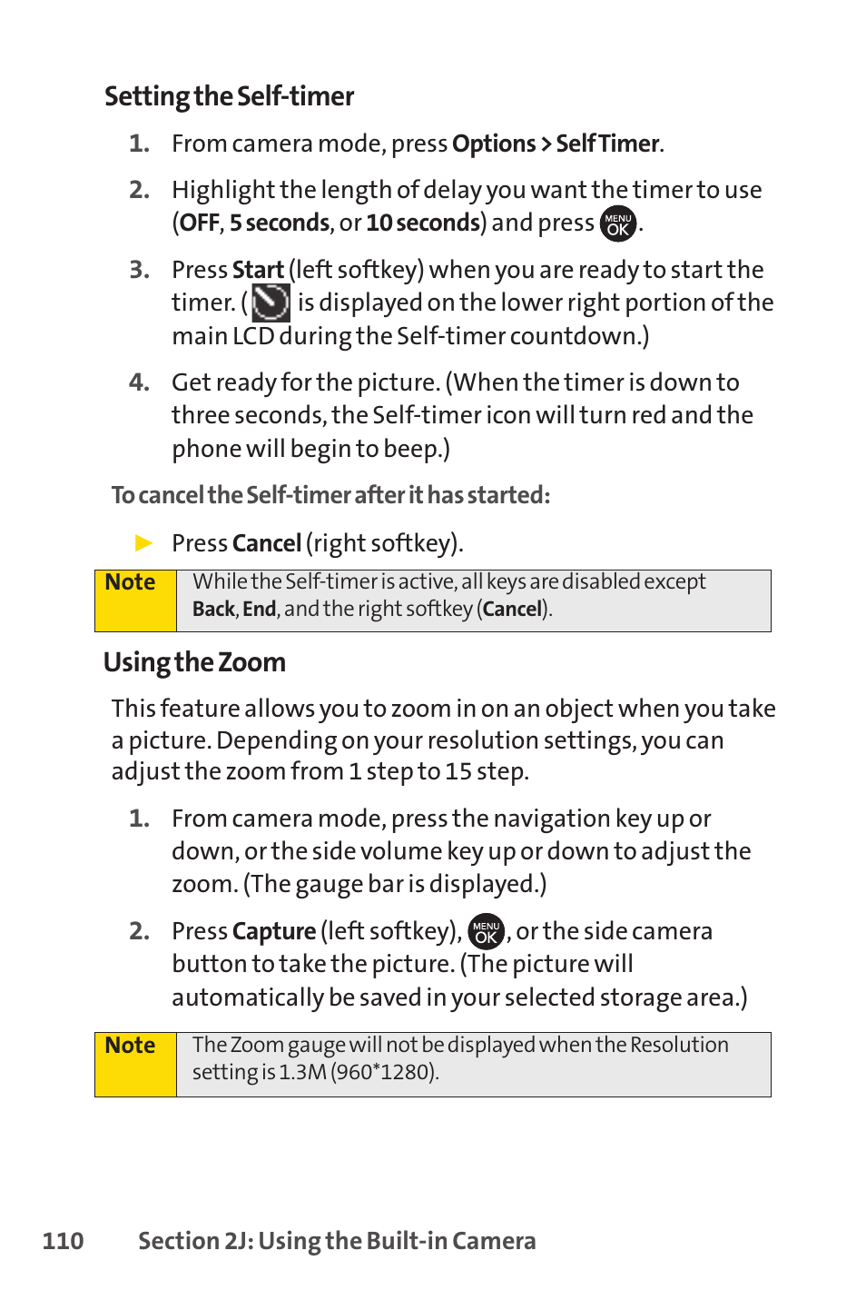 Setting the self-timer, Using the zoom | Sprint Nextel H 11/07 User Manual | Page 127 / 219