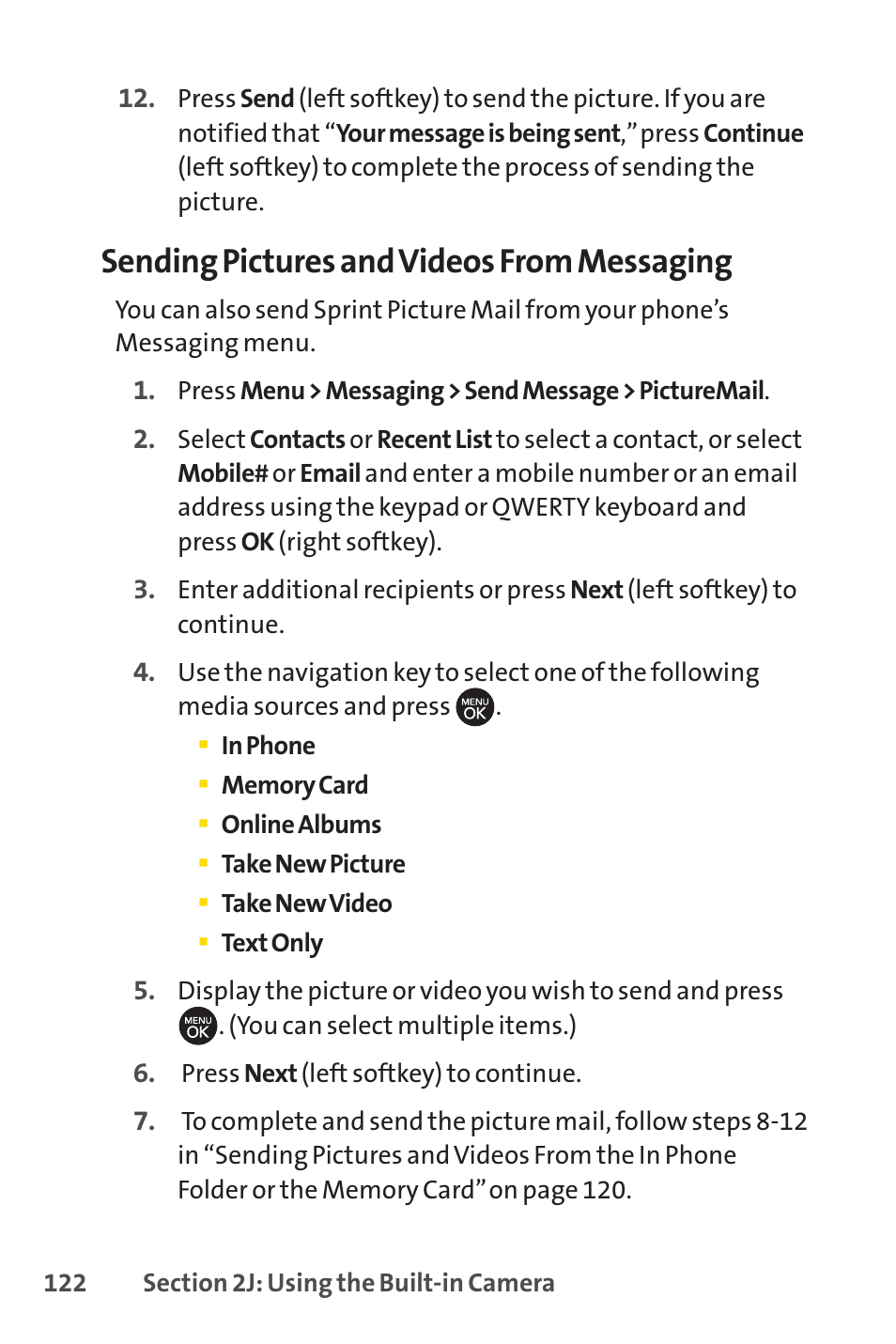 Sending pictures and videos from messaging | Sprint Nextel H 11/07 User Manual | Page 139 / 219