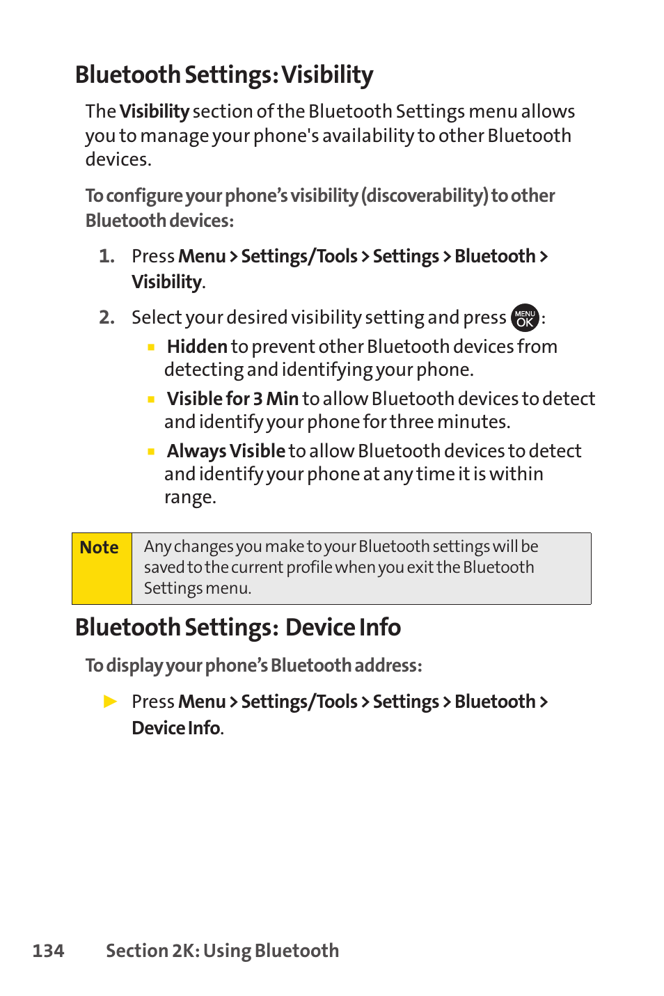 Bluetooth settings: visibility, Bluetooth settings: device info | Sprint Nextel H 11/07 User Manual | Page 151 / 219