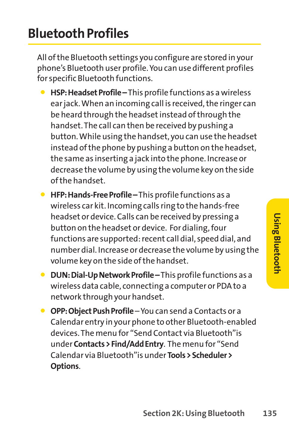 Bluetooth profiles | Sprint Nextel H 11/07 User Manual | Page 152 / 219