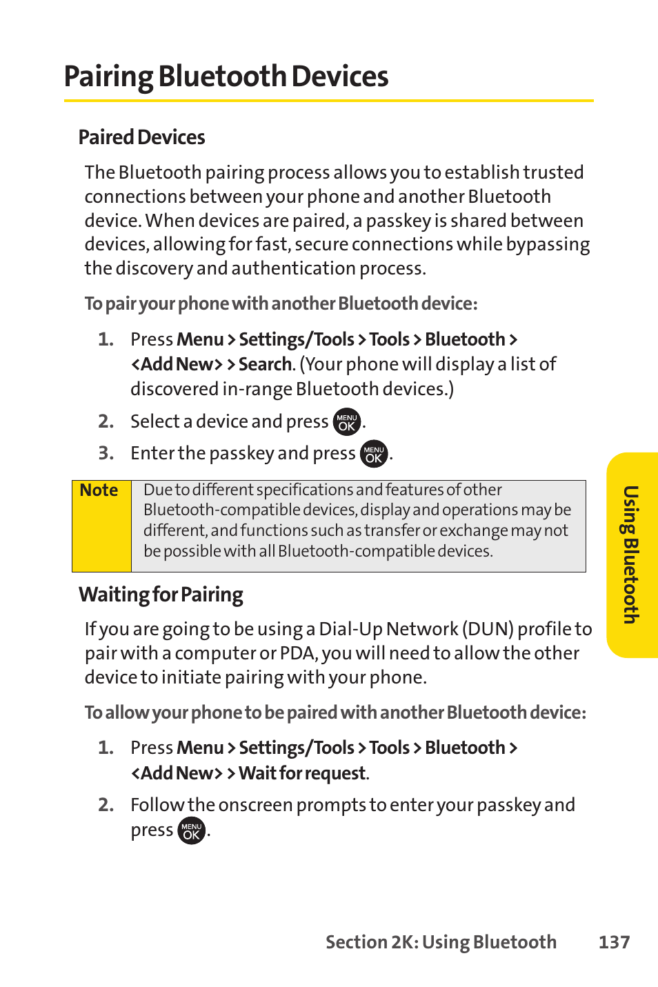 Pairing bluetooth devices | Sprint Nextel H 11/07 User Manual | Page 154 / 219