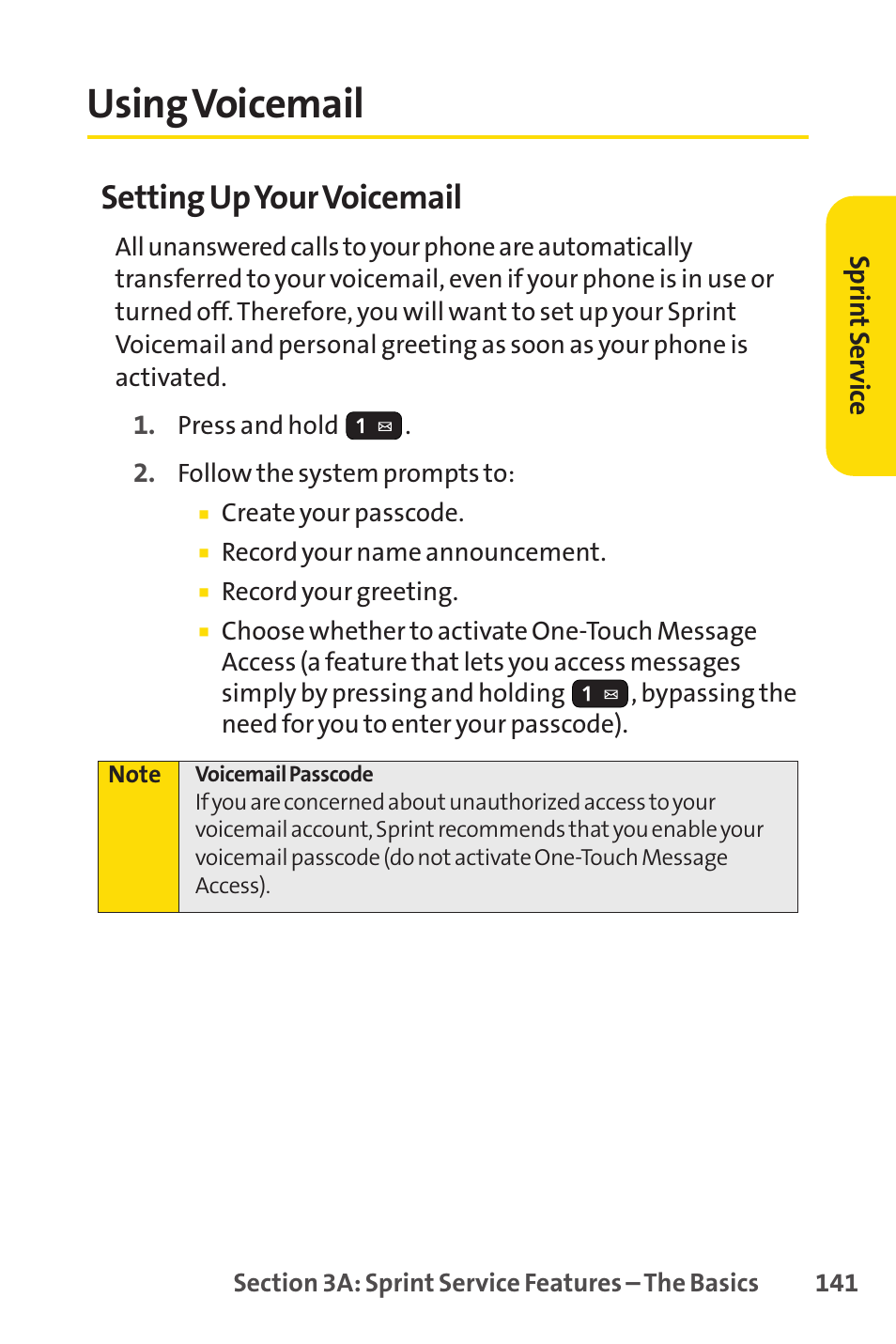 Using voicemail, Setting upyour voicemail | Sprint Nextel H 11/07 User Manual | Page 158 / 219