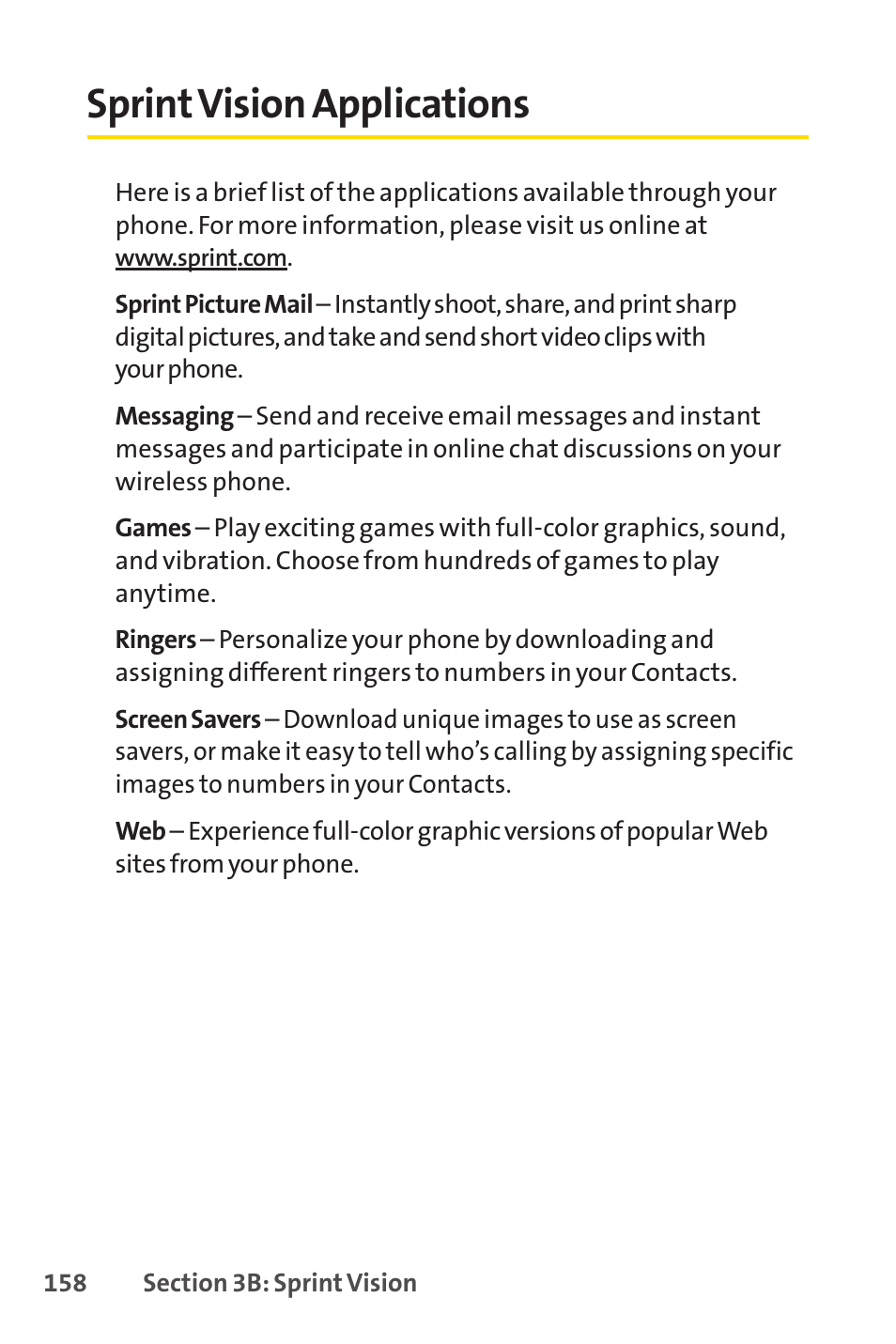 Sprint vision applications, Sprintvision applications | Sprint Nextel H 11/07 User Manual | Page 175 / 219