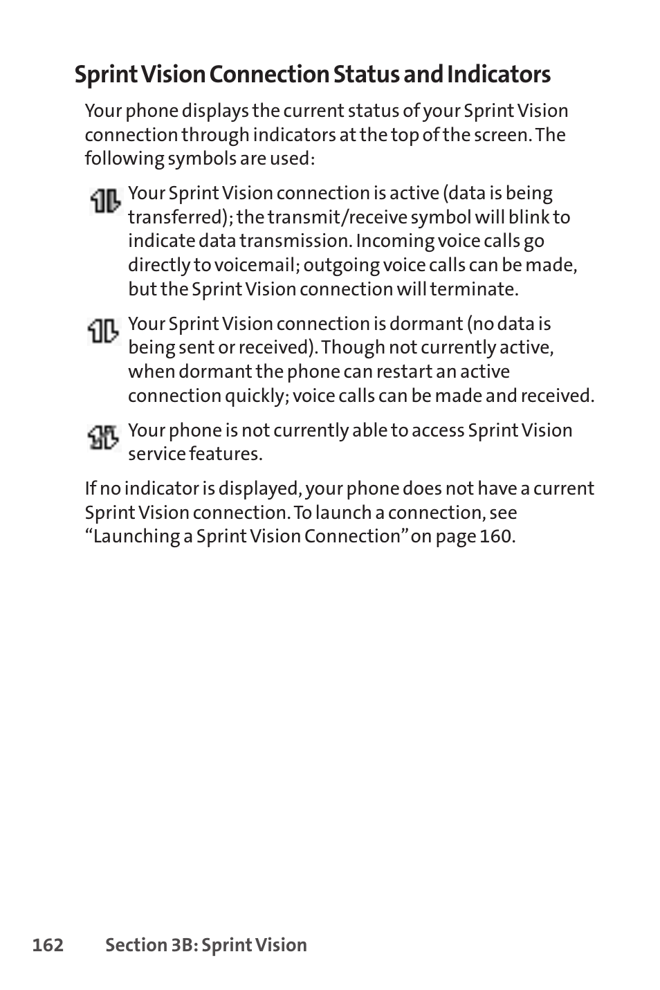 Sprintvision connection status and indicators | Sprint Nextel H 11/07 User Manual | Page 179 / 219