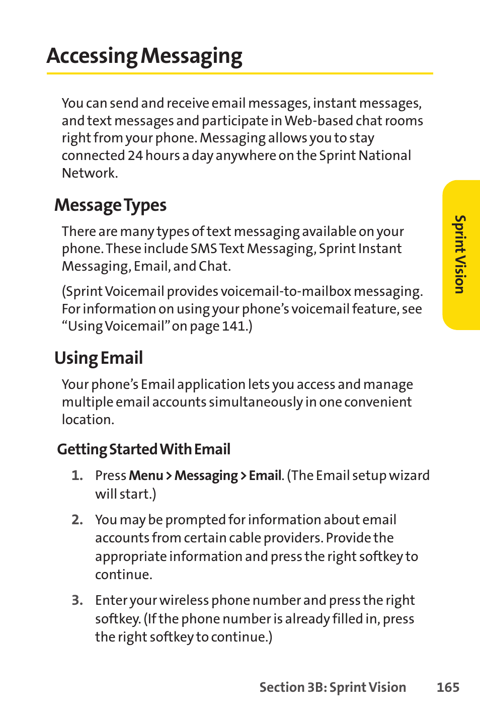 Accessing messaging, Messagetypes, Using email | Sprint Nextel H 11/07 User Manual | Page 182 / 219