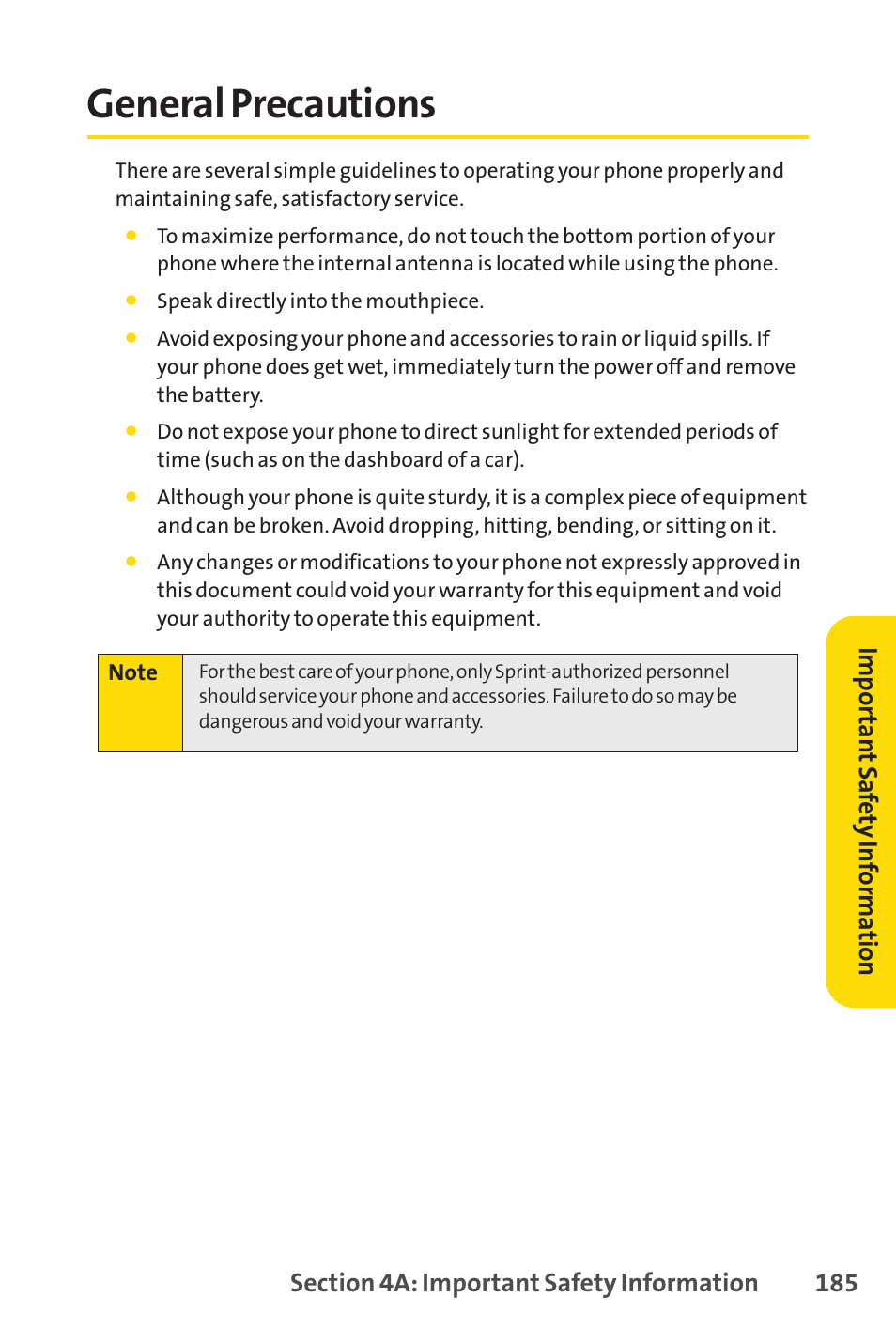 General precautions | Sprint Nextel H 11/07 User Manual | Page 202 / 219