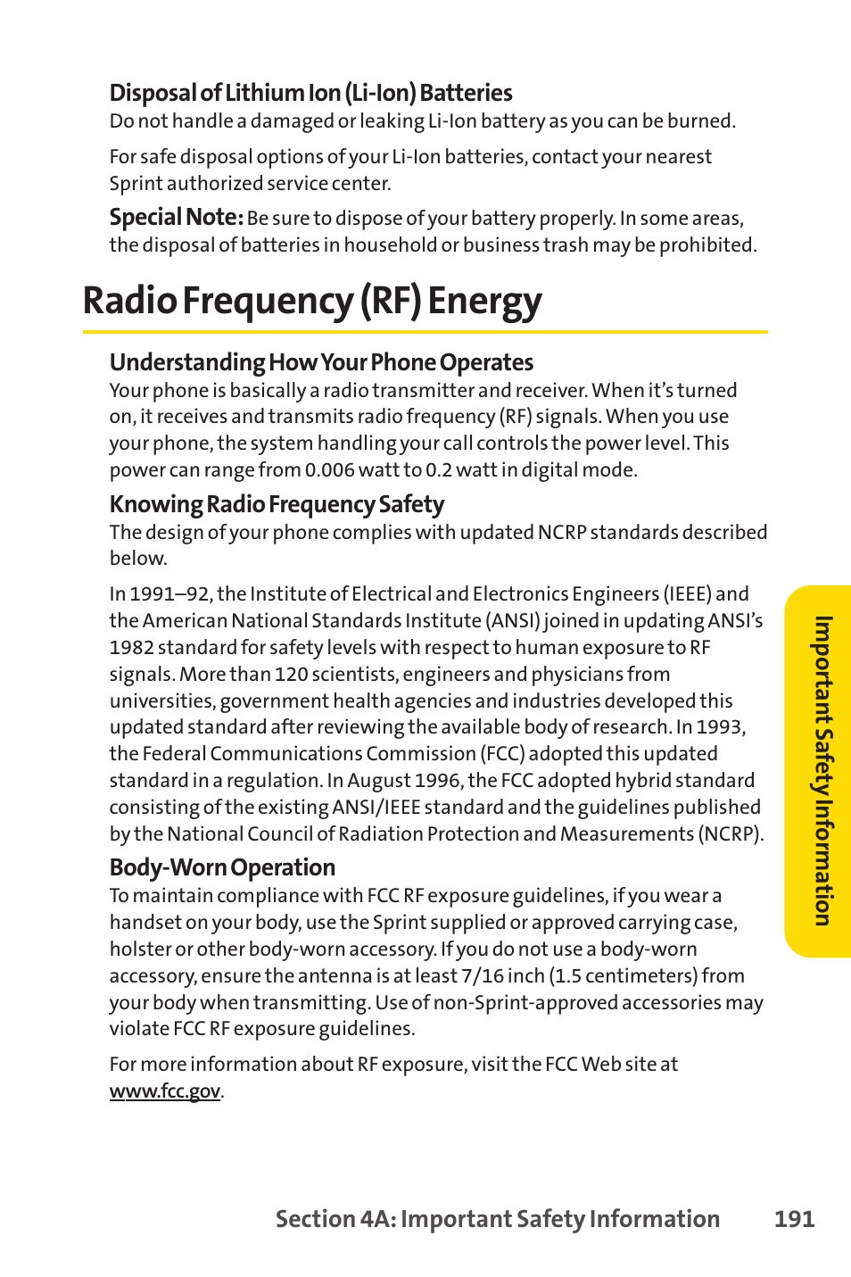 Radio frequency (rf) energy | Sprint Nextel H 11/07 User Manual | Page 208 / 219