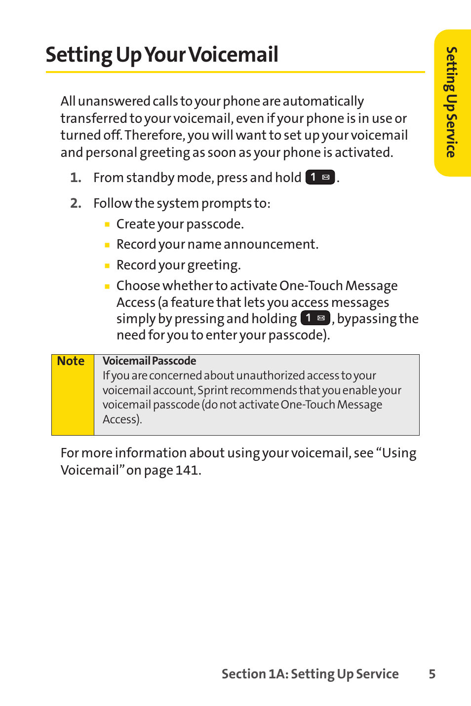 Setting up your voicemail | Sprint Nextel H 11/07 User Manual | Page 22 / 219
