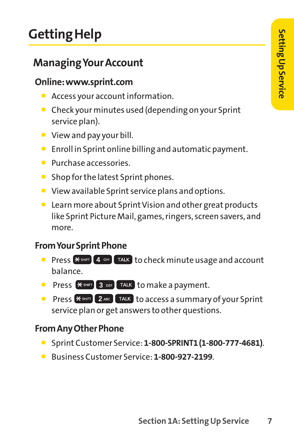 Getting help, Managing your account | Sprint Nextel H 11/07 User Manual | Page 24 / 219