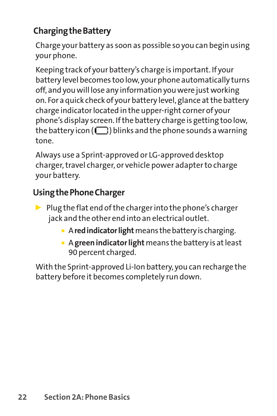 Chargingthe battery, Using the phone charger | Sprint Nextel H 11/07 User Manual | Page 39 / 219