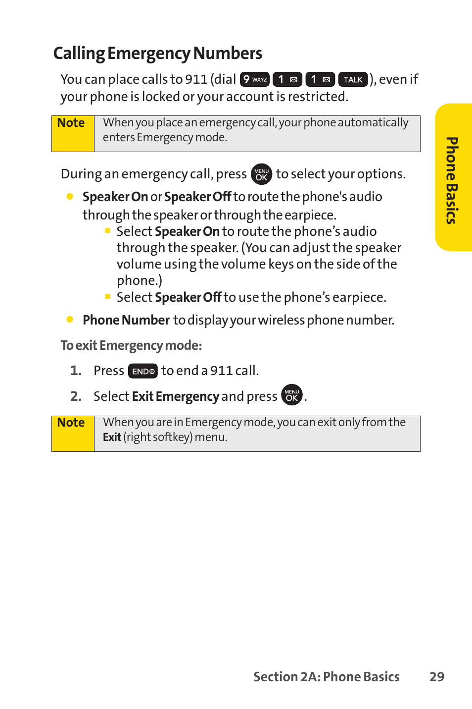 Calling emergency numbers, Ph on e b as ics | Sprint Nextel H 11/07 User Manual | Page 46 / 219