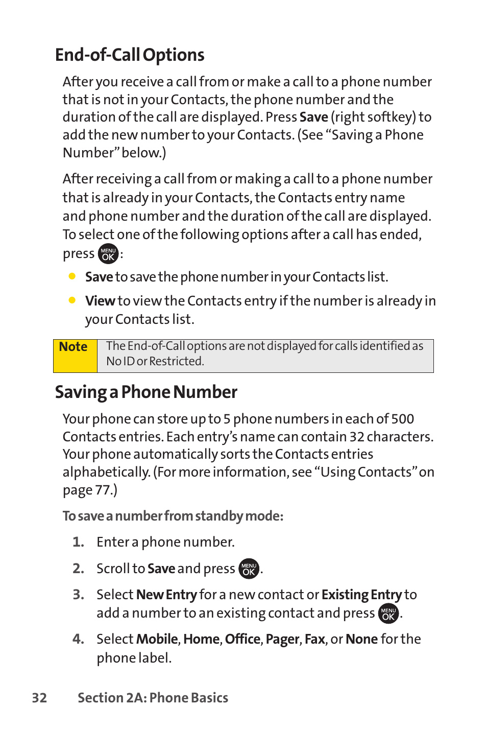 End-of-call options, Saving a phone number | Sprint Nextel H 11/07 User Manual | Page 49 / 219