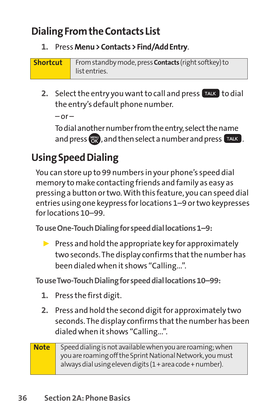 Dialing from the contacts list, Using speed dialing | Sprint Nextel H 11/07 User Manual | Page 53 / 219