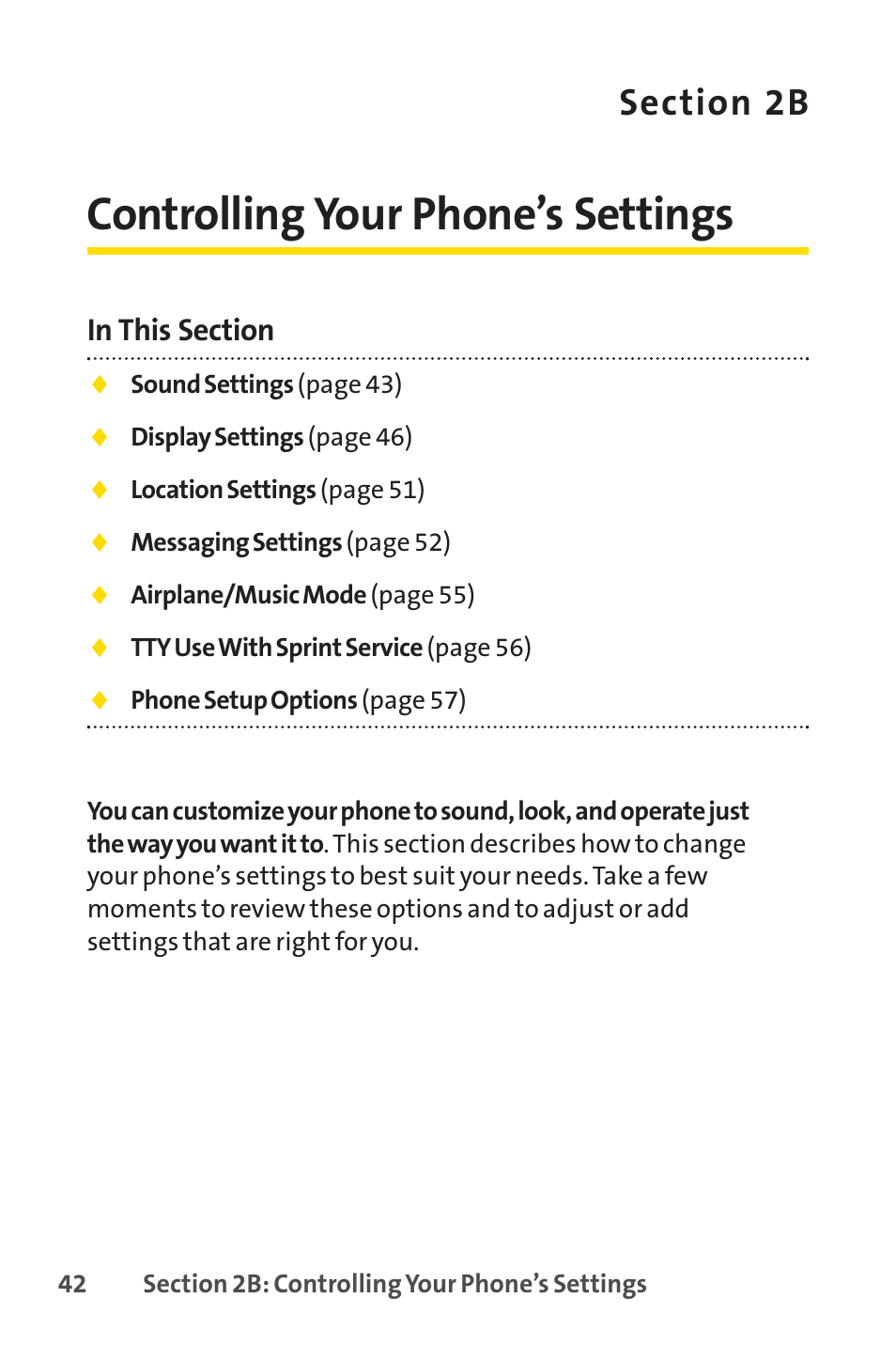 Controlling your phone’s set, Controlling your phone’s settings | Sprint Nextel H 11/07 User Manual | Page 59 / 219