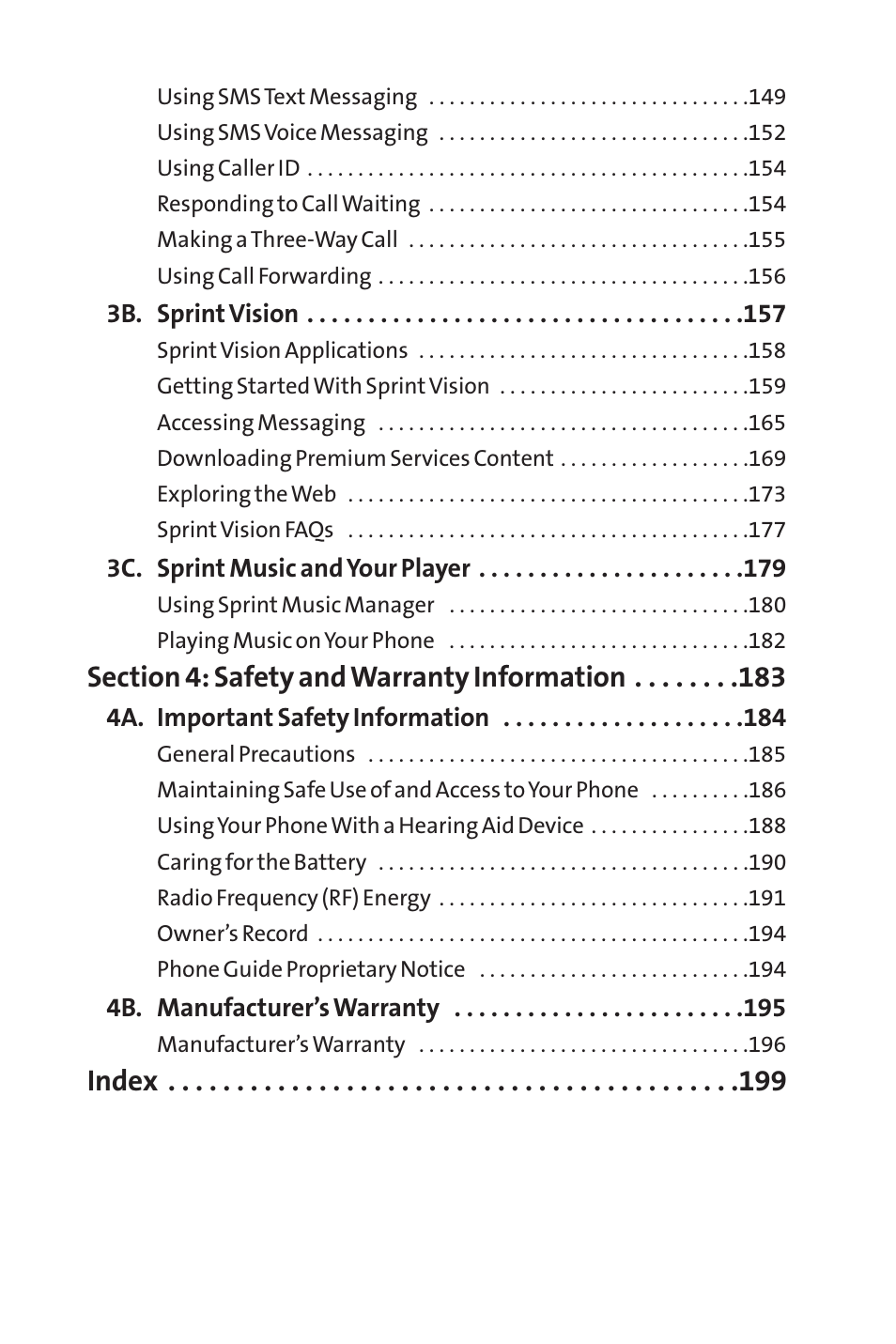 Index | Sprint Nextel H 11/07 User Manual | Page 6 / 219