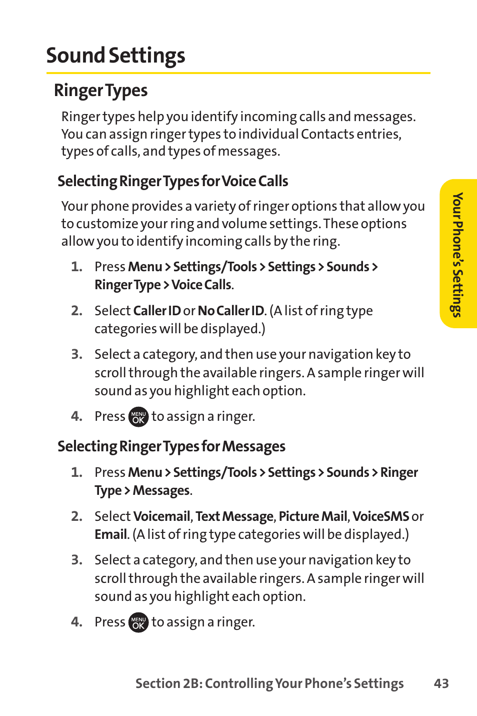 Sound settings, Ringer types | Sprint Nextel H 11/07 User Manual | Page 60 / 219