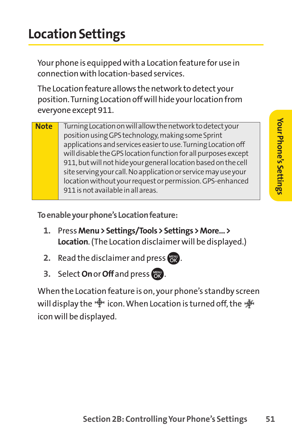 Location settings | Sprint Nextel H 11/07 User Manual | Page 68 / 219