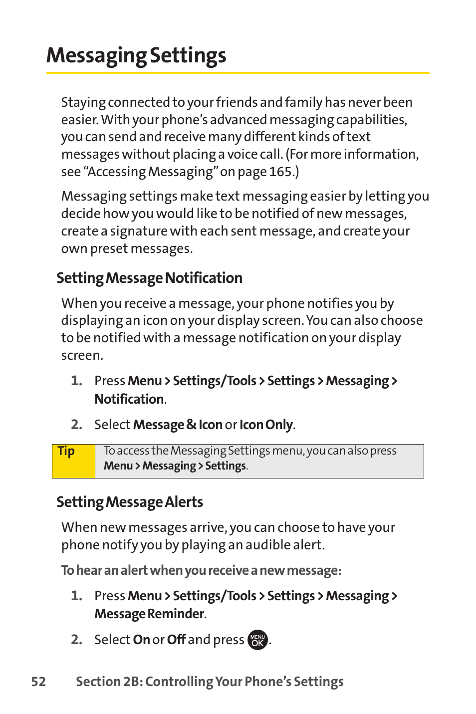 Messaging settings | Sprint Nextel H 11/07 User Manual | Page 69 / 219