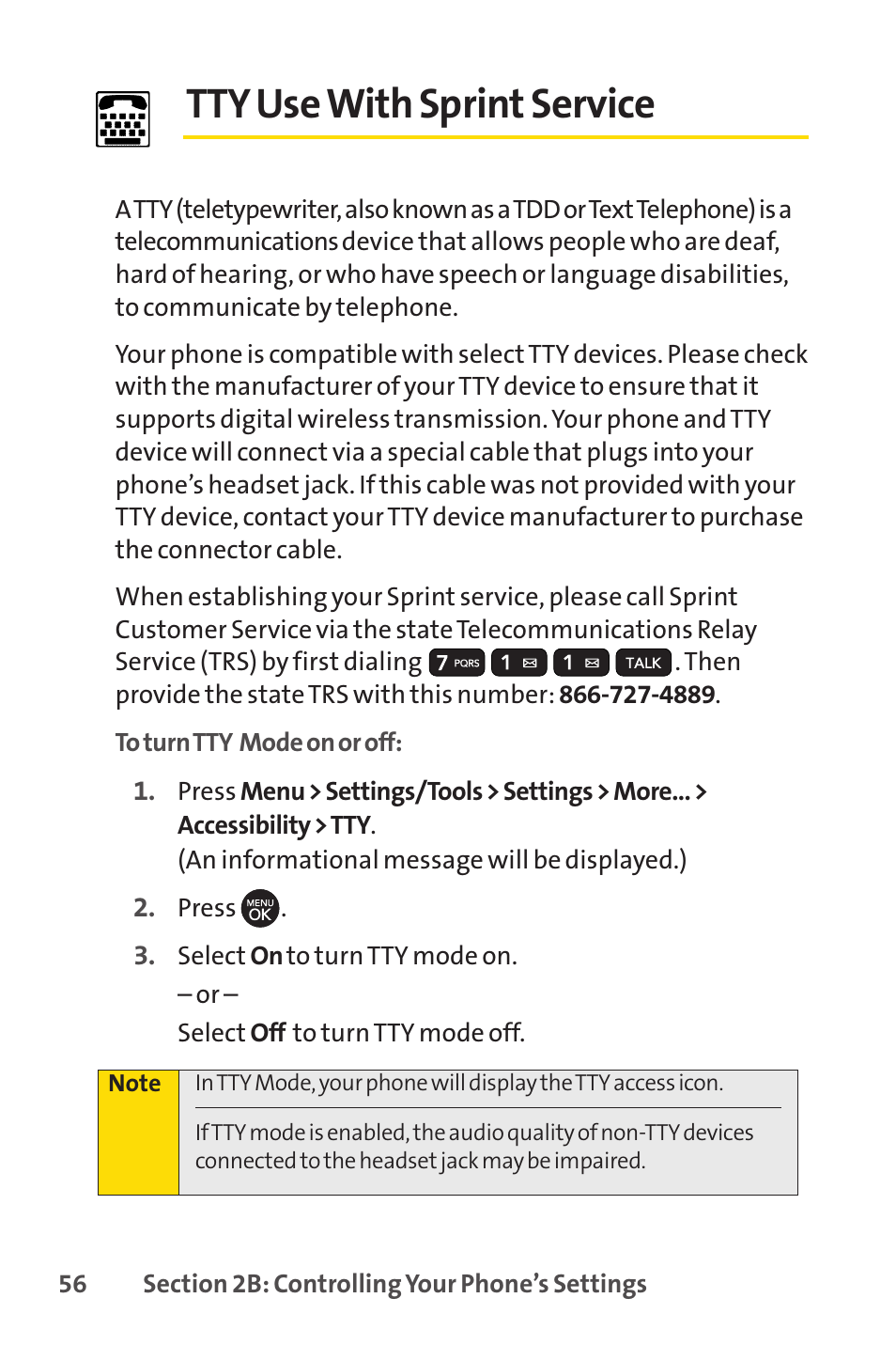 Tty use with sprint service | Sprint Nextel H 11/07 User Manual | Page 73 / 219