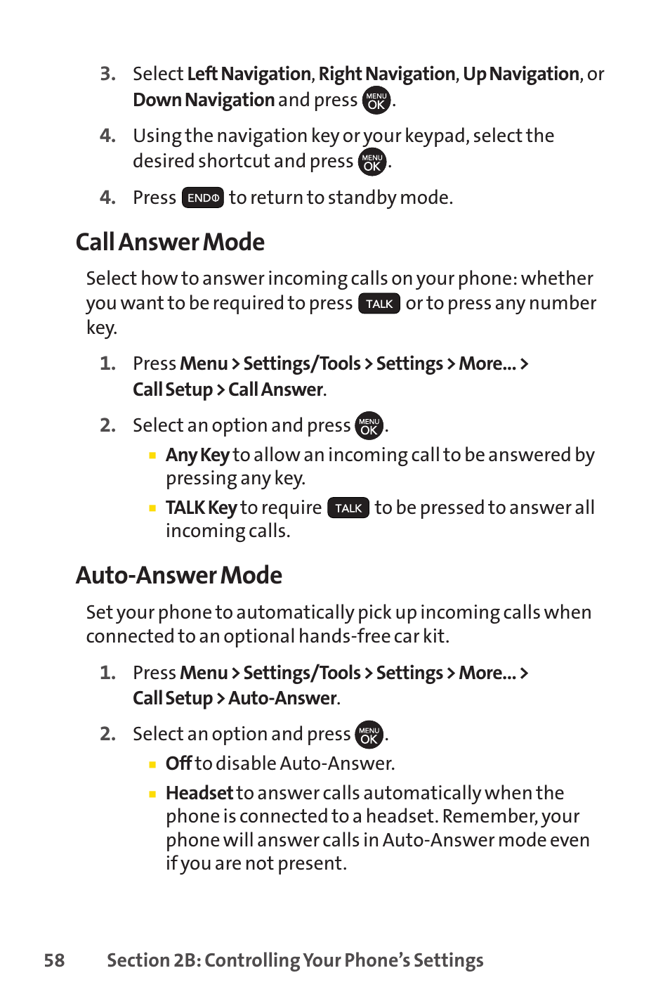 Call answer mode, Auto-answer mode | Sprint Nextel H 11/07 User Manual | Page 75 / 219