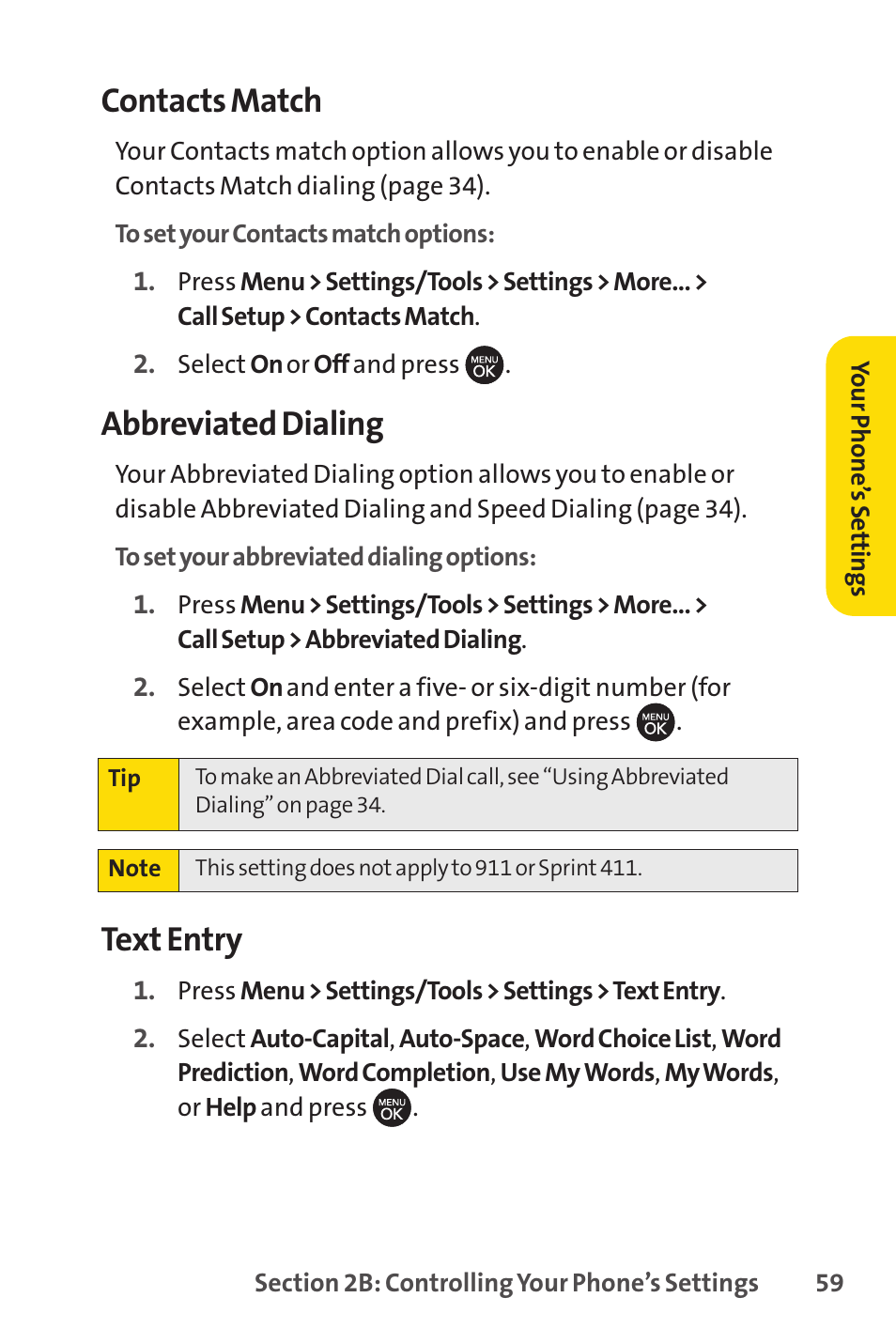 Contacts match, Abbreviated dialing, Text entry | Sprint Nextel H 11/07 User Manual | Page 76 / 219