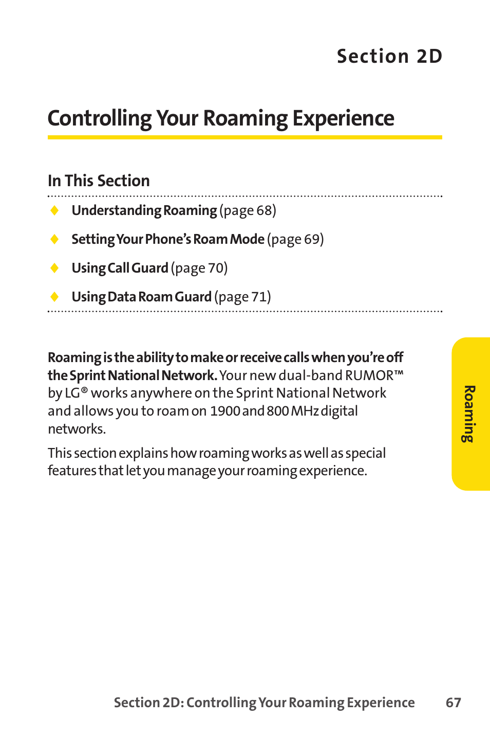 Controlling your roaming exp, Controlling your roaming experience | Sprint Nextel H 11/07 User Manual | Page 84 / 219