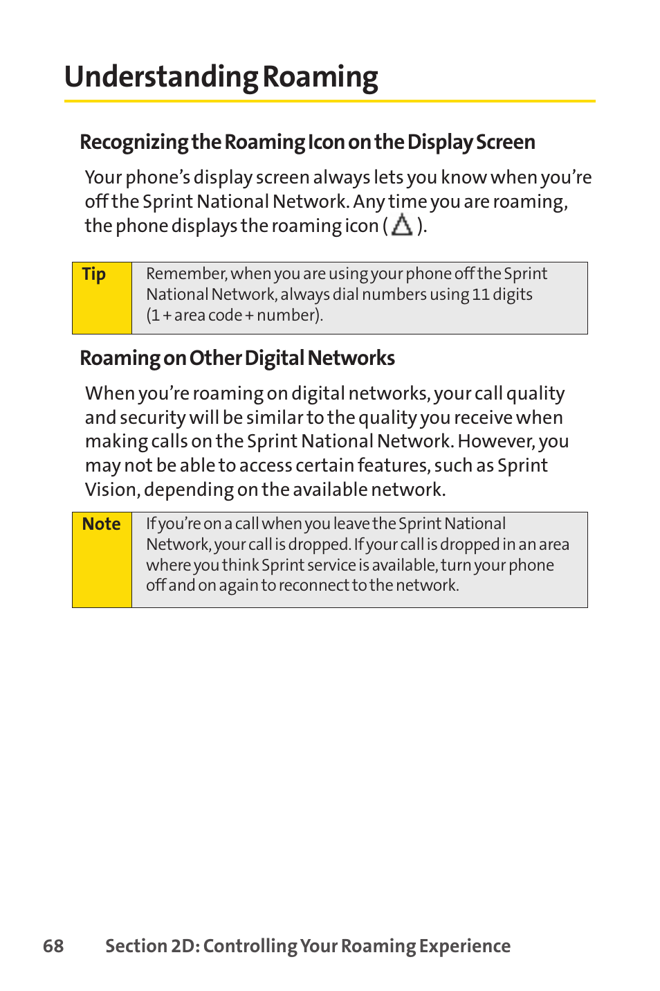 Understanding roaming | Sprint Nextel H 11/07 User Manual | Page 85 / 219