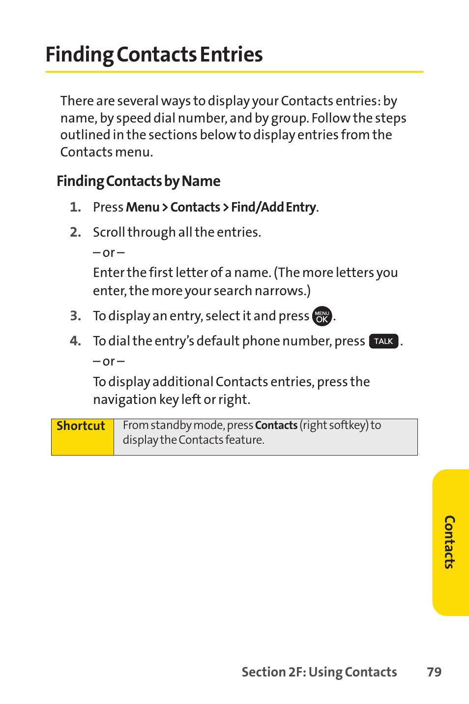 Finding contacts entries | Sprint Nextel H 11/07 User Manual | Page 96 / 219
