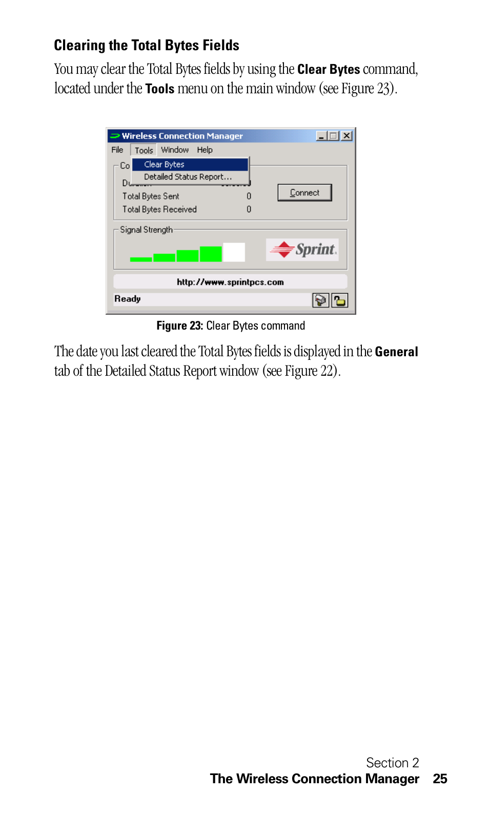 Clearing the total bytes fields | Sprint Nextel C201 User Manual | Page 29 / 92