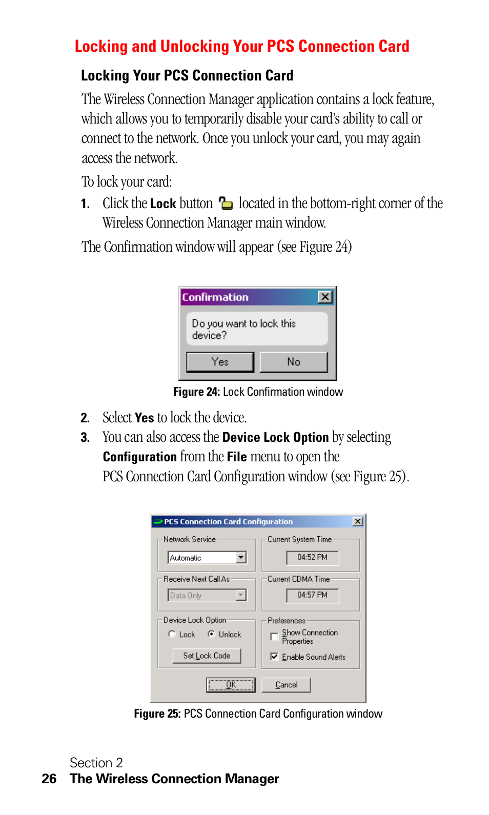 Locking and unlocking your pcs connection card, Locking your pcs connection card | Sprint Nextel C201 User Manual | Page 30 / 92