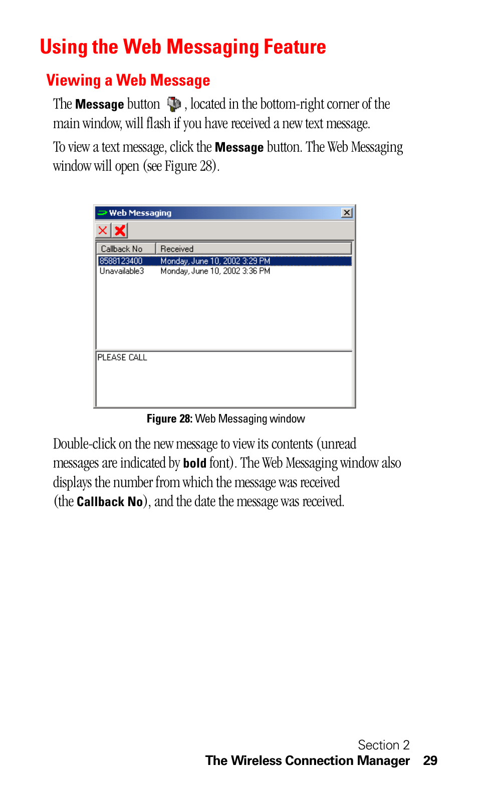 Using the web messaging feature, Viewing a web message | Sprint Nextel C201 User Manual | Page 33 / 92