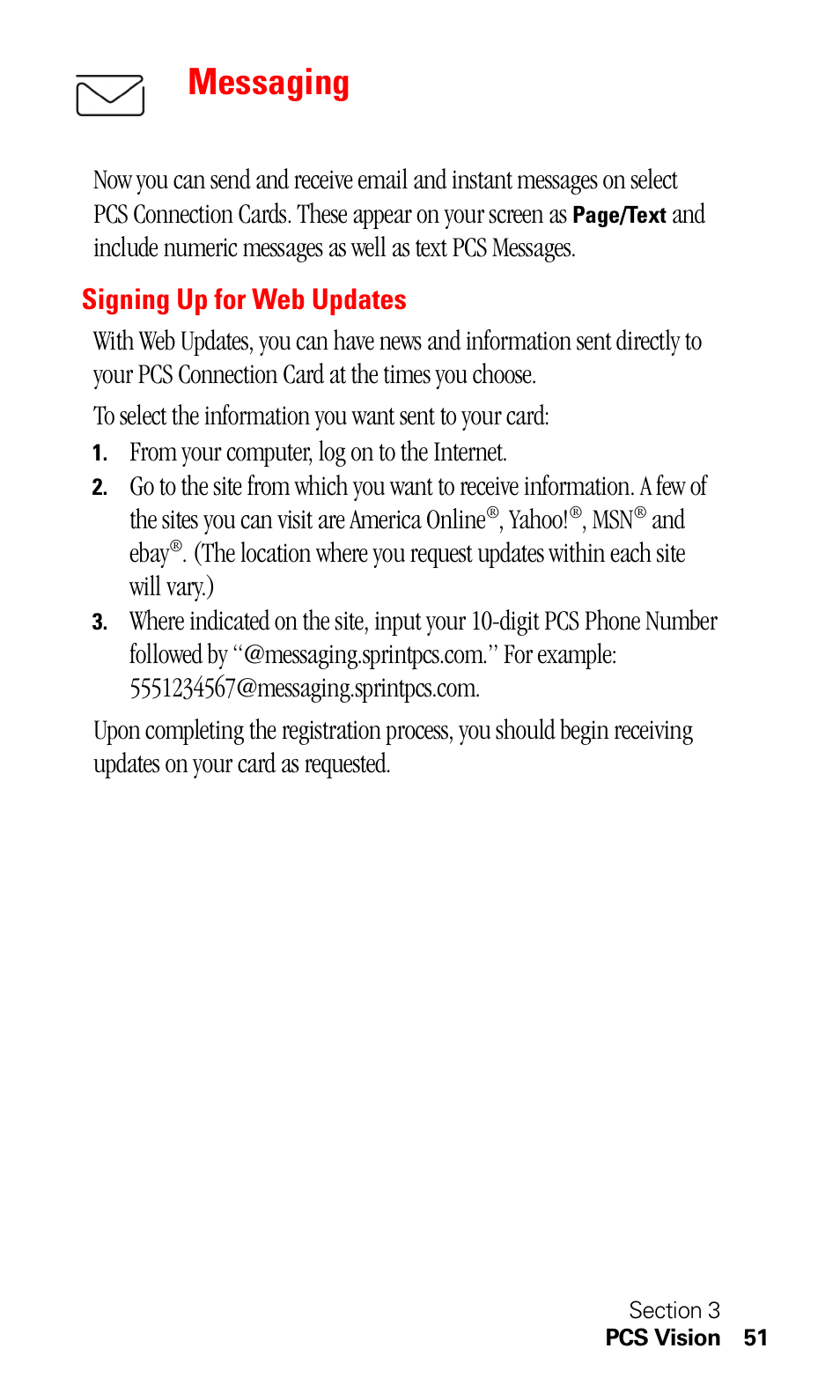 Messaging, Signing up for web updates | Sprint Nextel C201 User Manual | Page 55 / 92