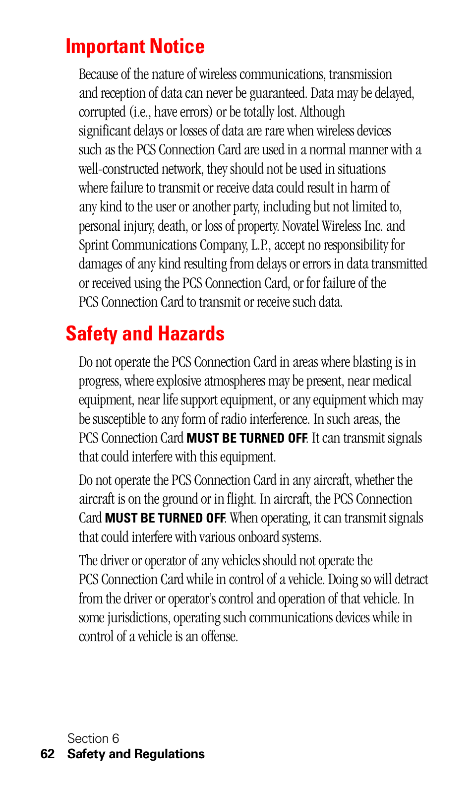 Important notice, Safety and hazards | Sprint Nextel C201 User Manual | Page 66 / 92